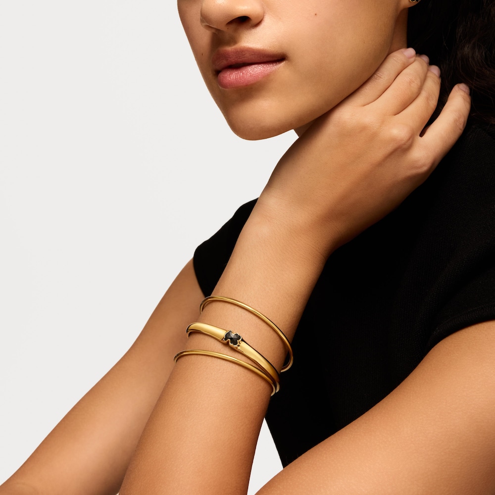 Pulsera esclava con ba&ntilde;o de oro 18 kt sobre plata y motivo oso en &oacute;nix Icon Color