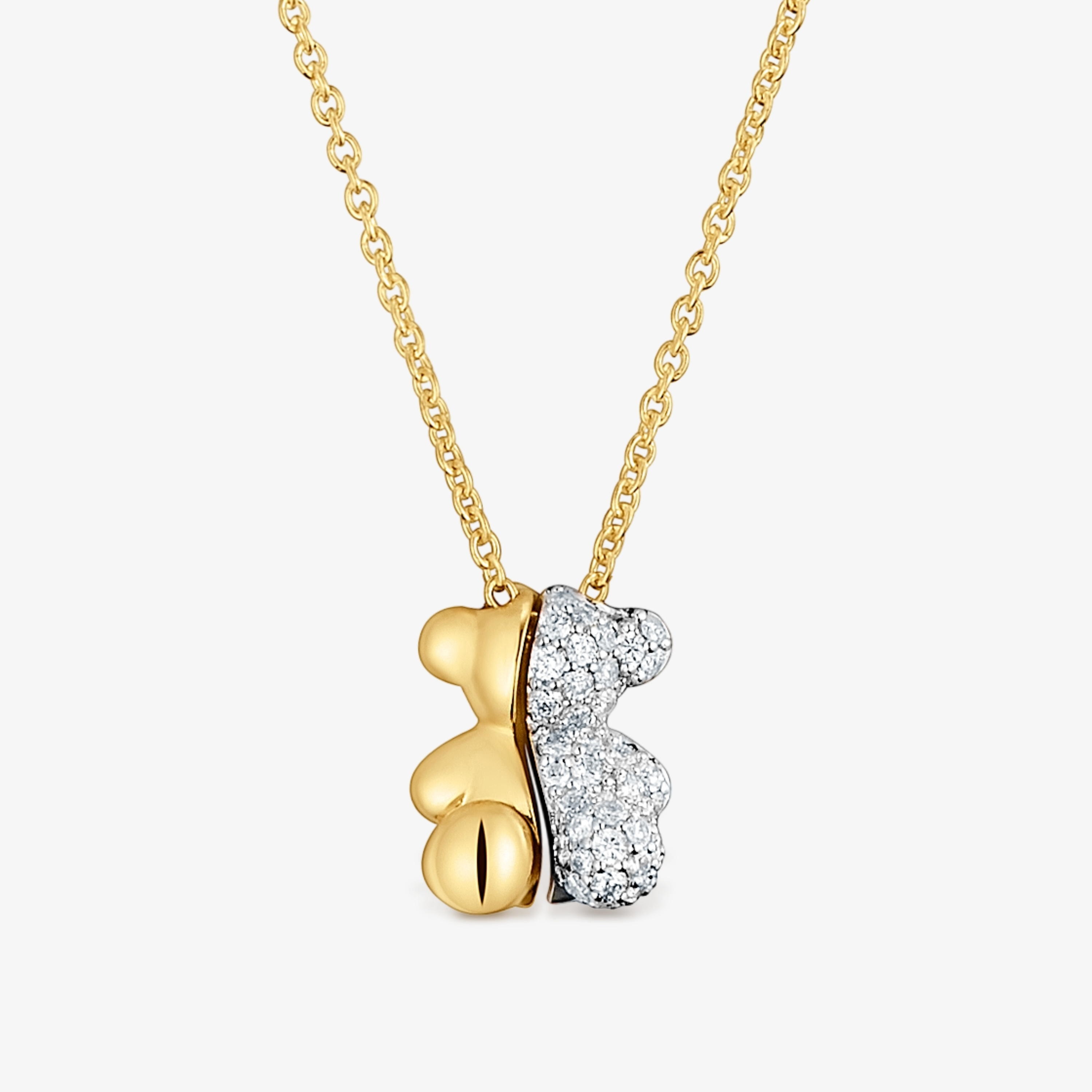 Short gold and 18K white gold double bear Necklace with diamonds Bold Bear