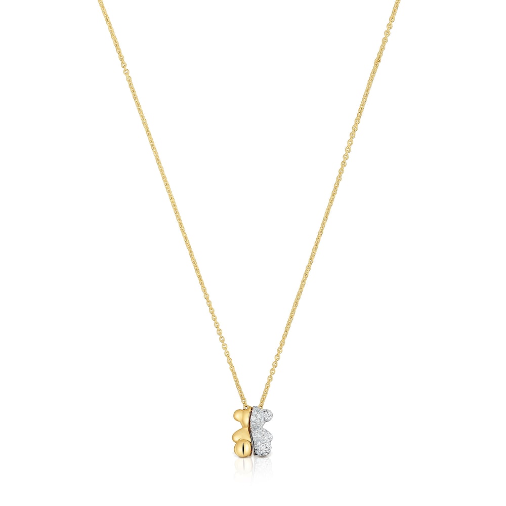Short gold and white gold double bear Necklace with diamonds Bold Bear