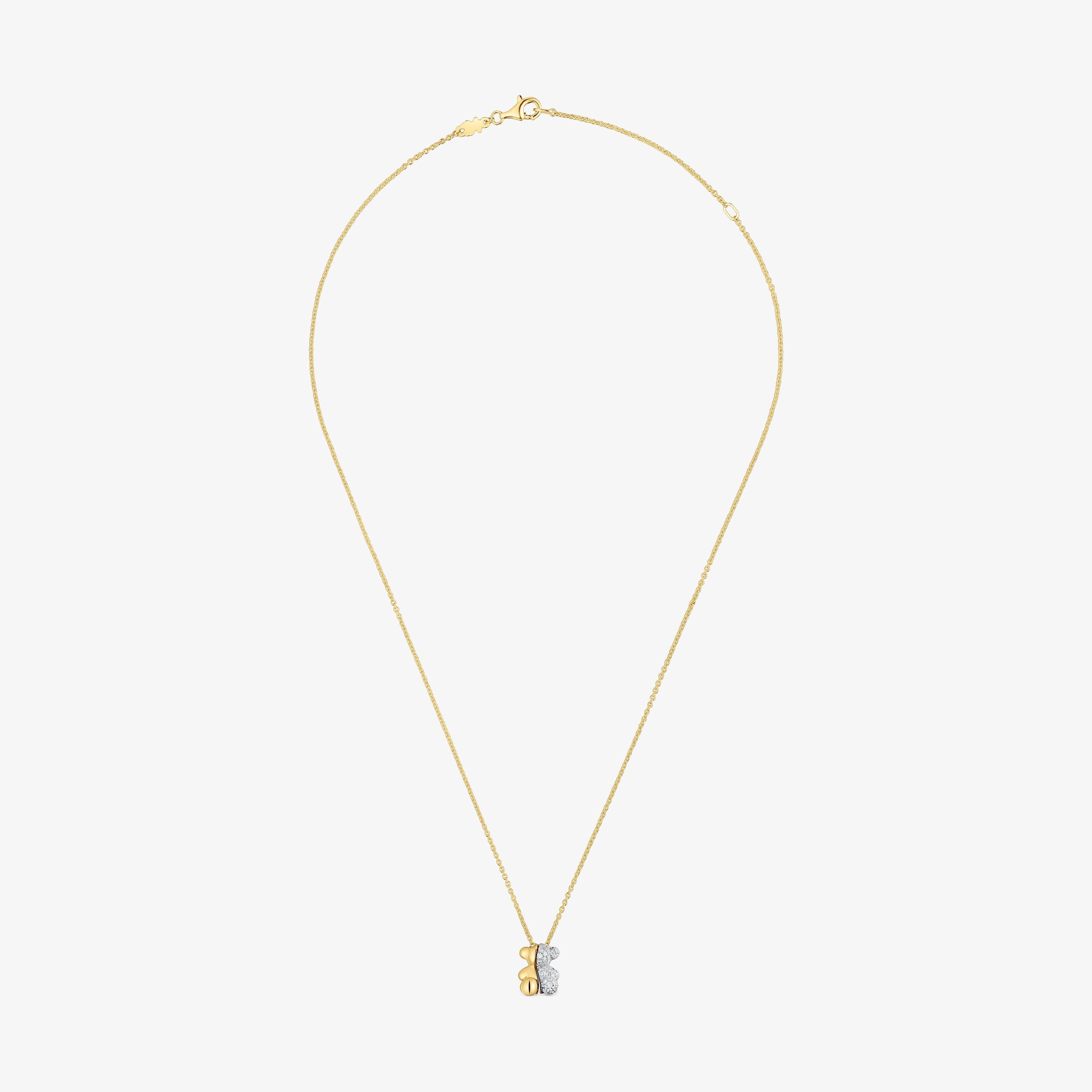 Short gold and 18K white gold double bear Necklace with diamonds Bold Bear