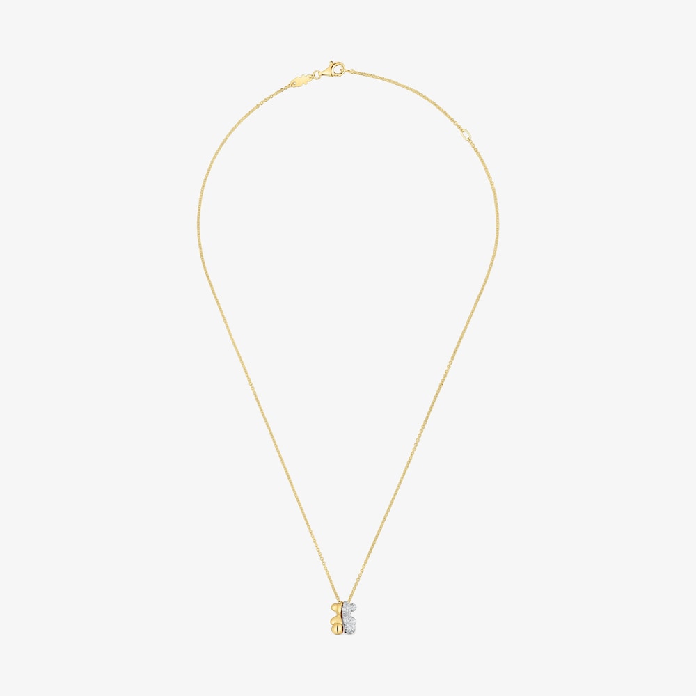 Kr&aacute;tk&yacute; N&aacute;hrdeln&iacute;k Bold Bear s&nbsp;dvojit&yacute;m medv&iacute;dkem ze zlata a b&iacute;l&eacute;ho zlata s&nbsp;diamanty