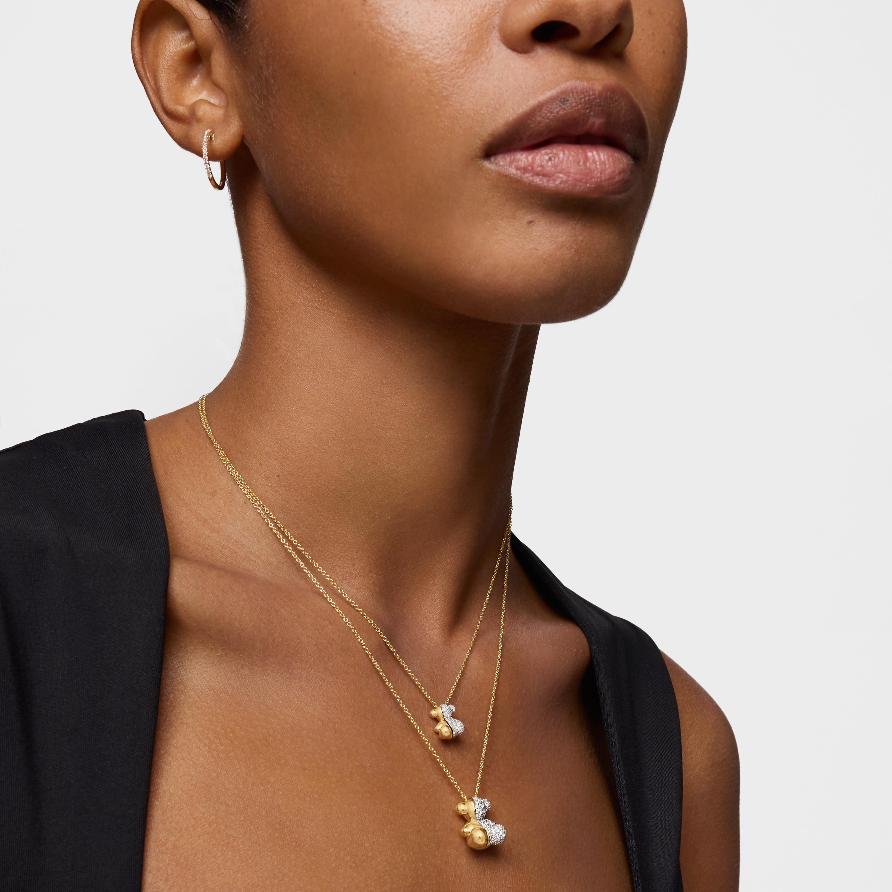 Short gold and 18K white gold double bear Necklace with diamonds Bold Bear