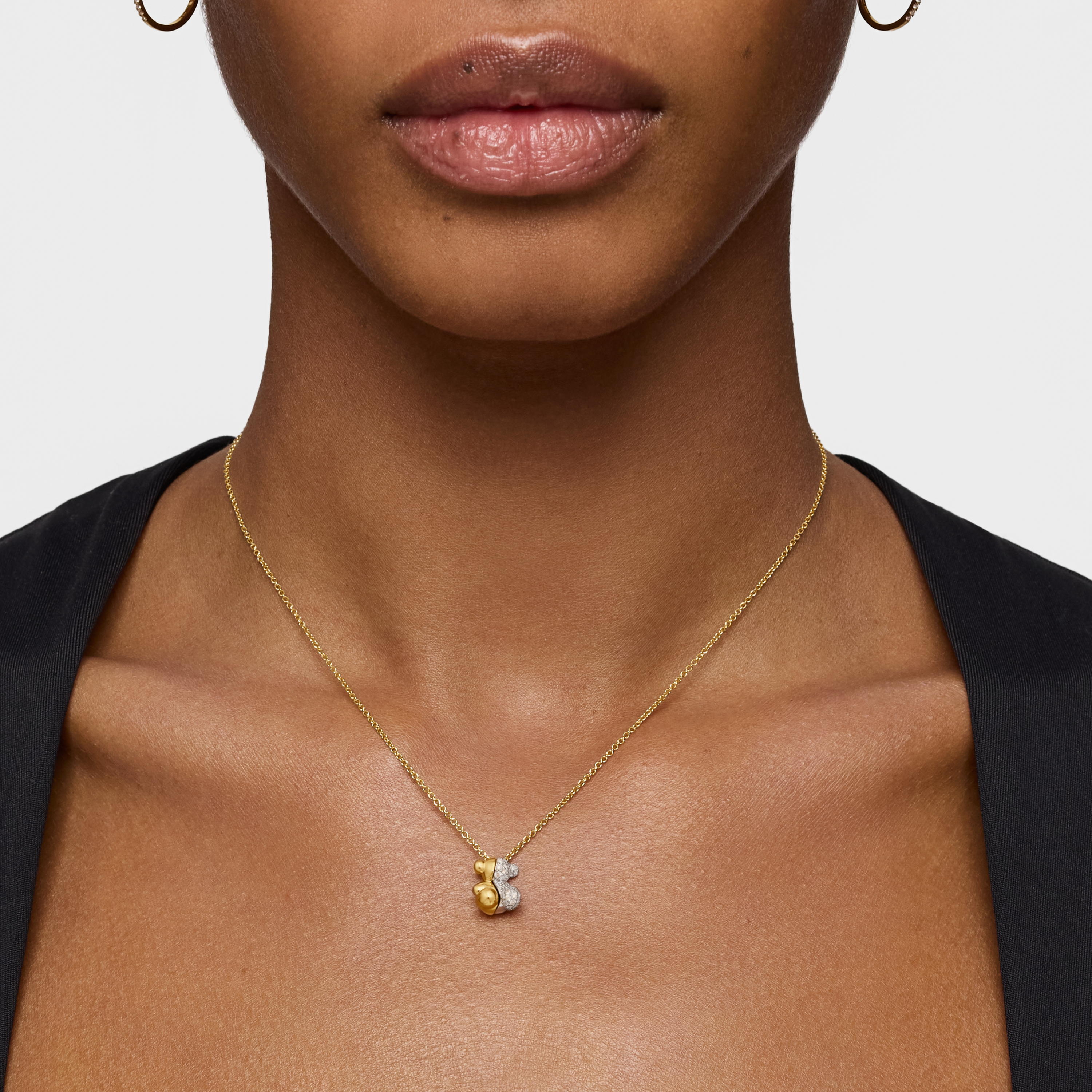 Short gold and 18K white gold double bear Necklace with diamonds Bold Bear