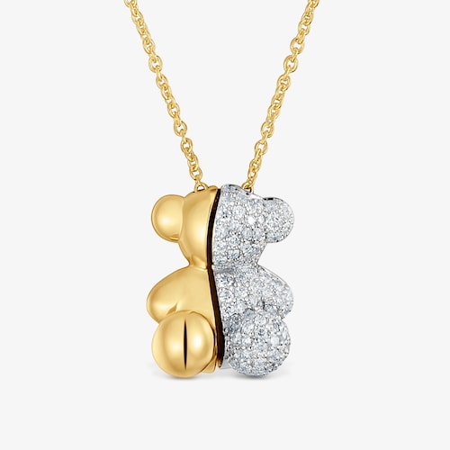 Collar corto doble oso de oro y oro blanco con diamantes Bold Bear