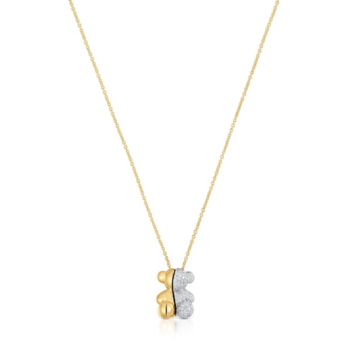 Collar corto doble oso de oro y oro blanco con diamantes Bold Bear