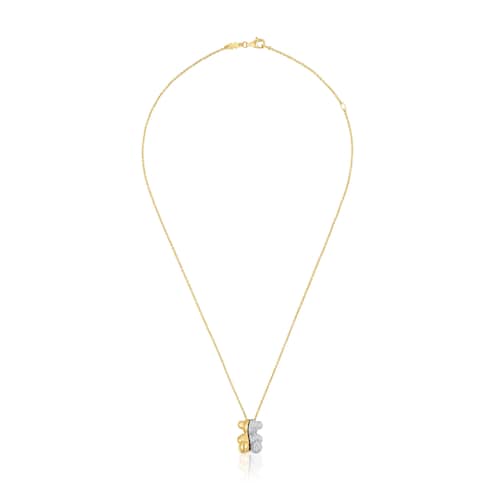 Collar corto doble oso de oro y oro blanco con diamantes Bold Bear