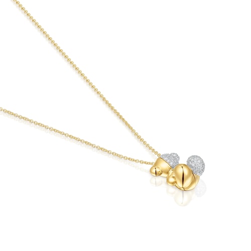 Collar corto doble oso de oro y oro blanco con diamantes Bold Bear
