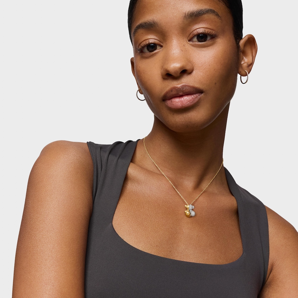 Short gold and 18K white gold double bear Necklace with diamonds Bold Bear