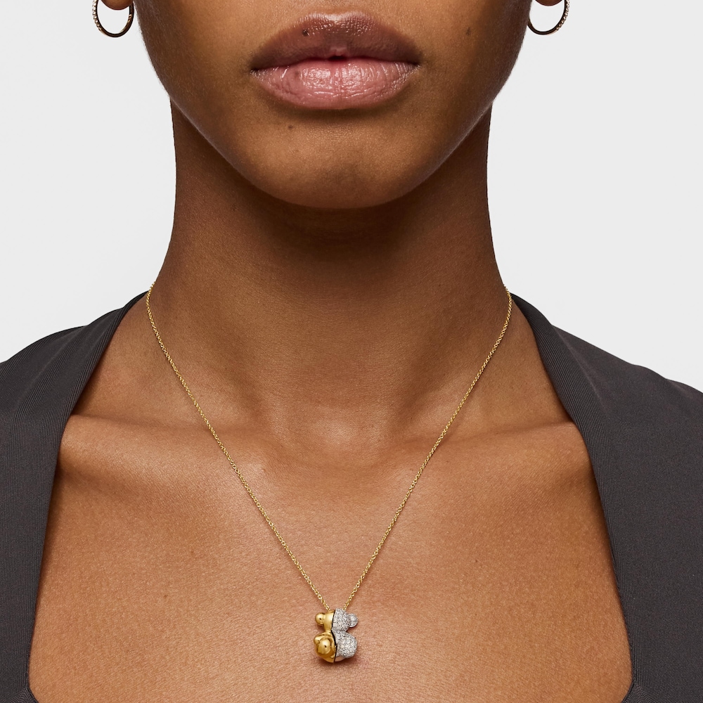 Short gold and 18K white gold double bear Necklace with diamonds Bold Bear