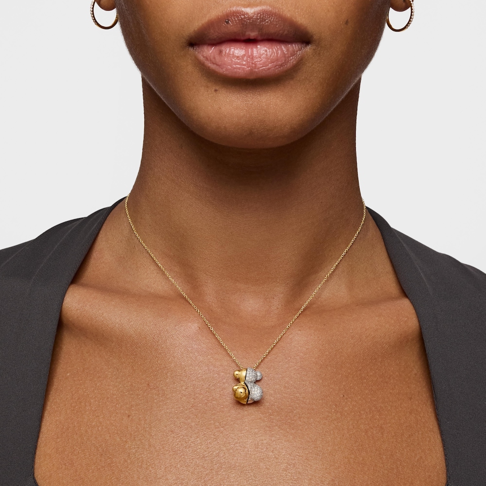 Short gold and 18K white gold double bear Necklace with diamonds Bold Bear