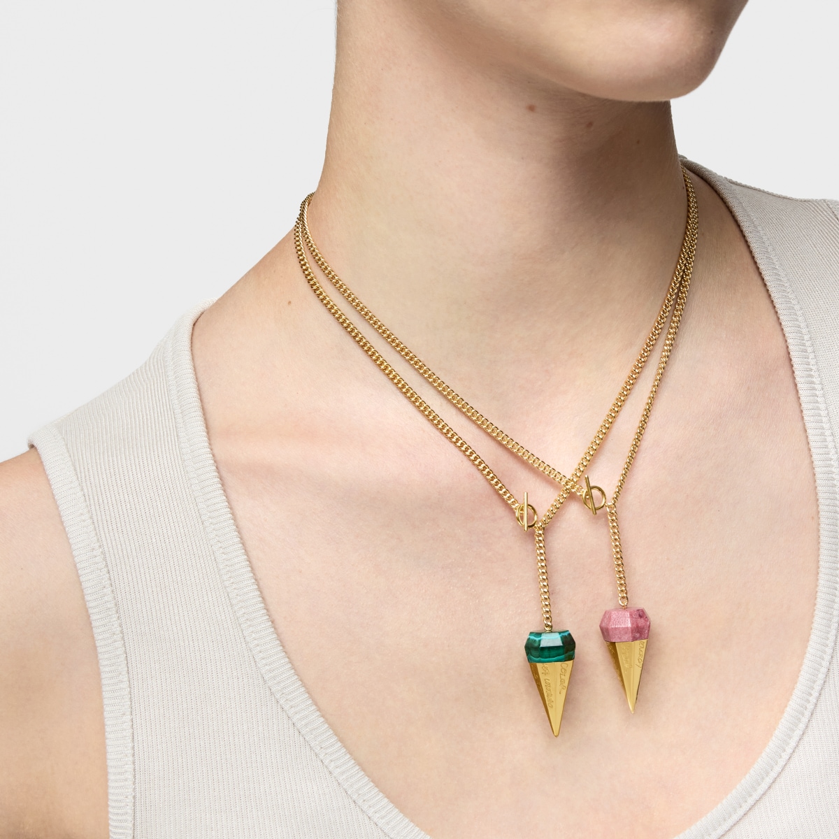 Short 18kt gold plating over silver Necklace with chrysocolla malachite TOUS X LEA COLOMBO