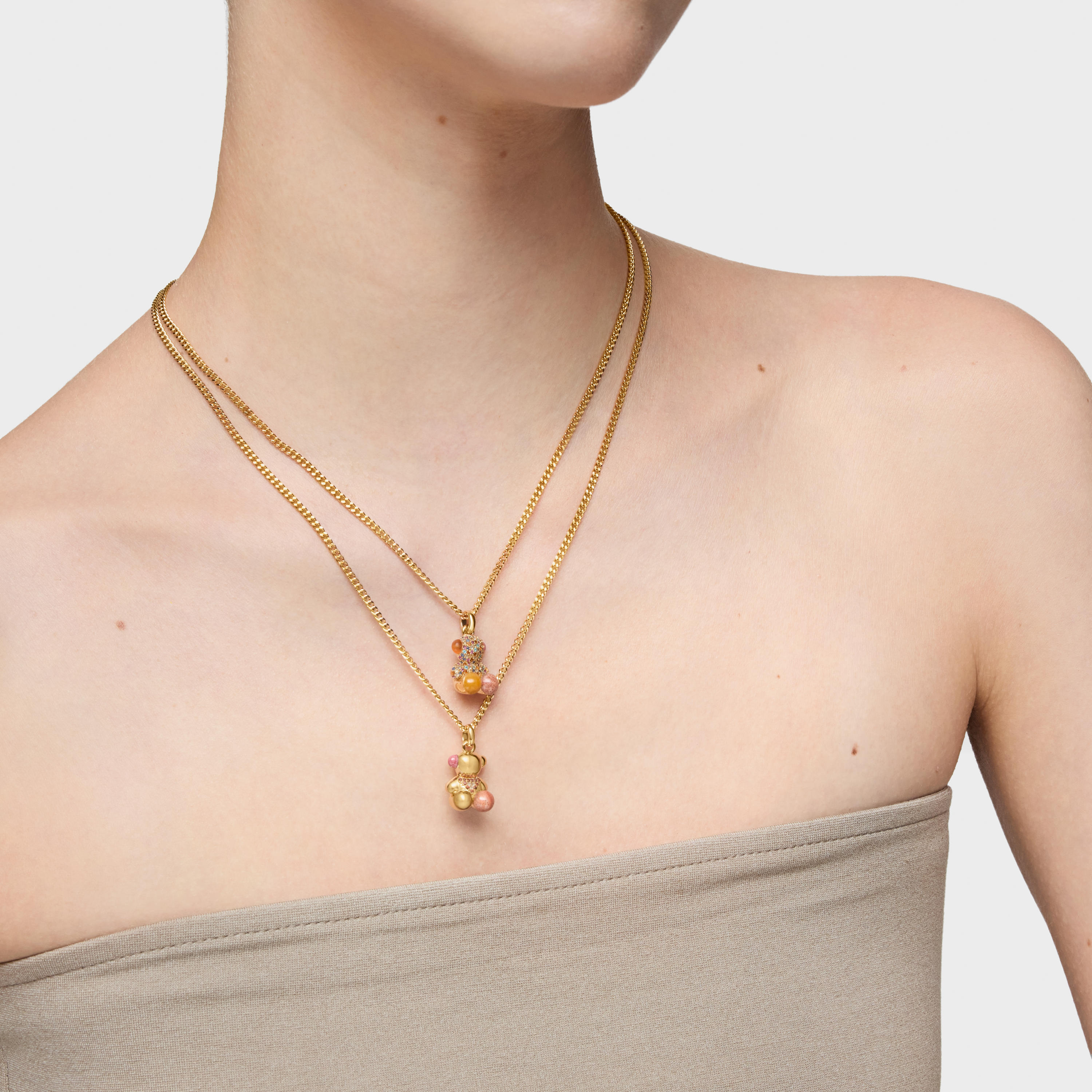 18kt gold plating over silver love bear Pendant with gemstones