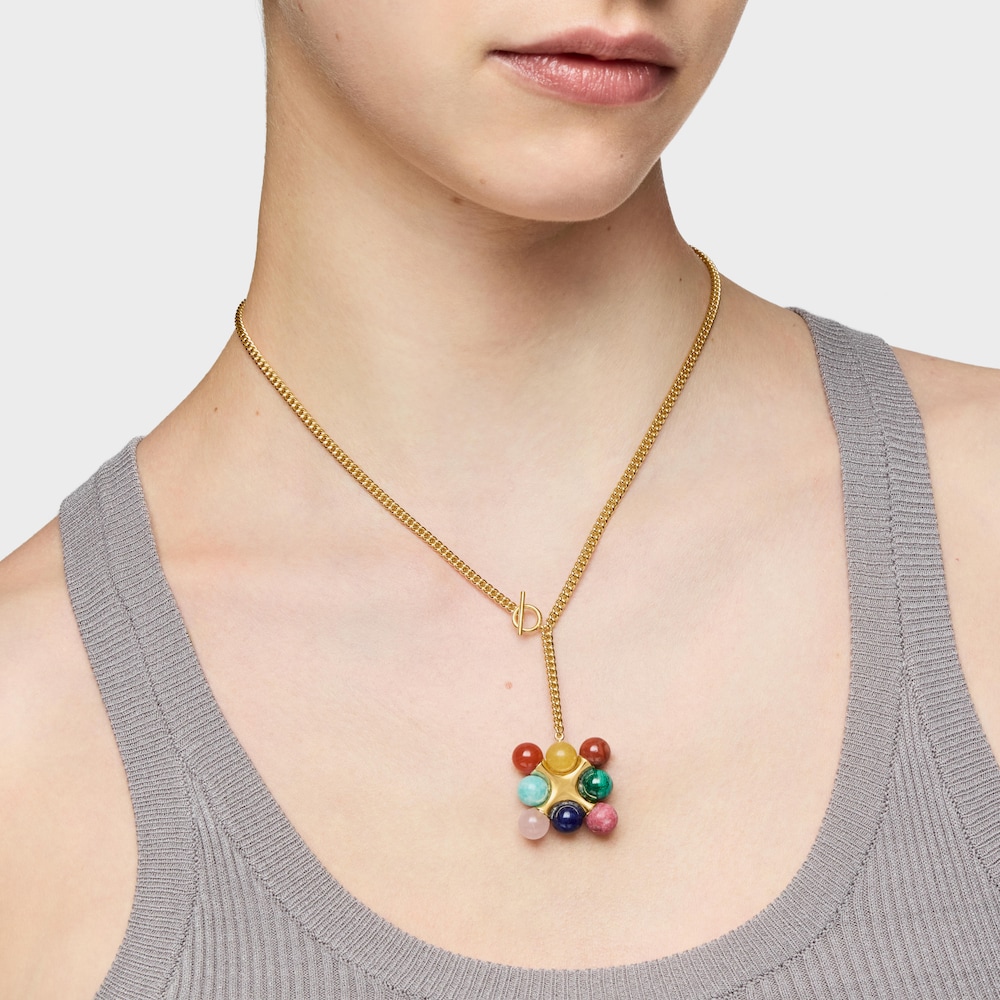Collar corto con ba&ntilde;o de oro 18 kt sobre plata y multigemas TOUS X LEA COLOMBO