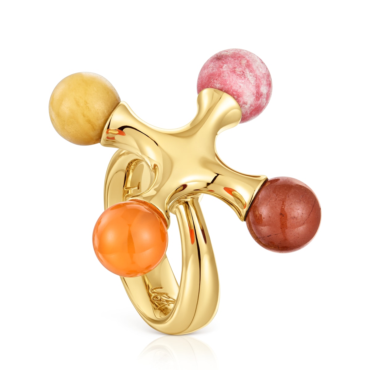 Tous - Anillo Con Baño De Oro 18 Kt Sobre Plata Y Gemas Tous X Lea Colombo - Dorado