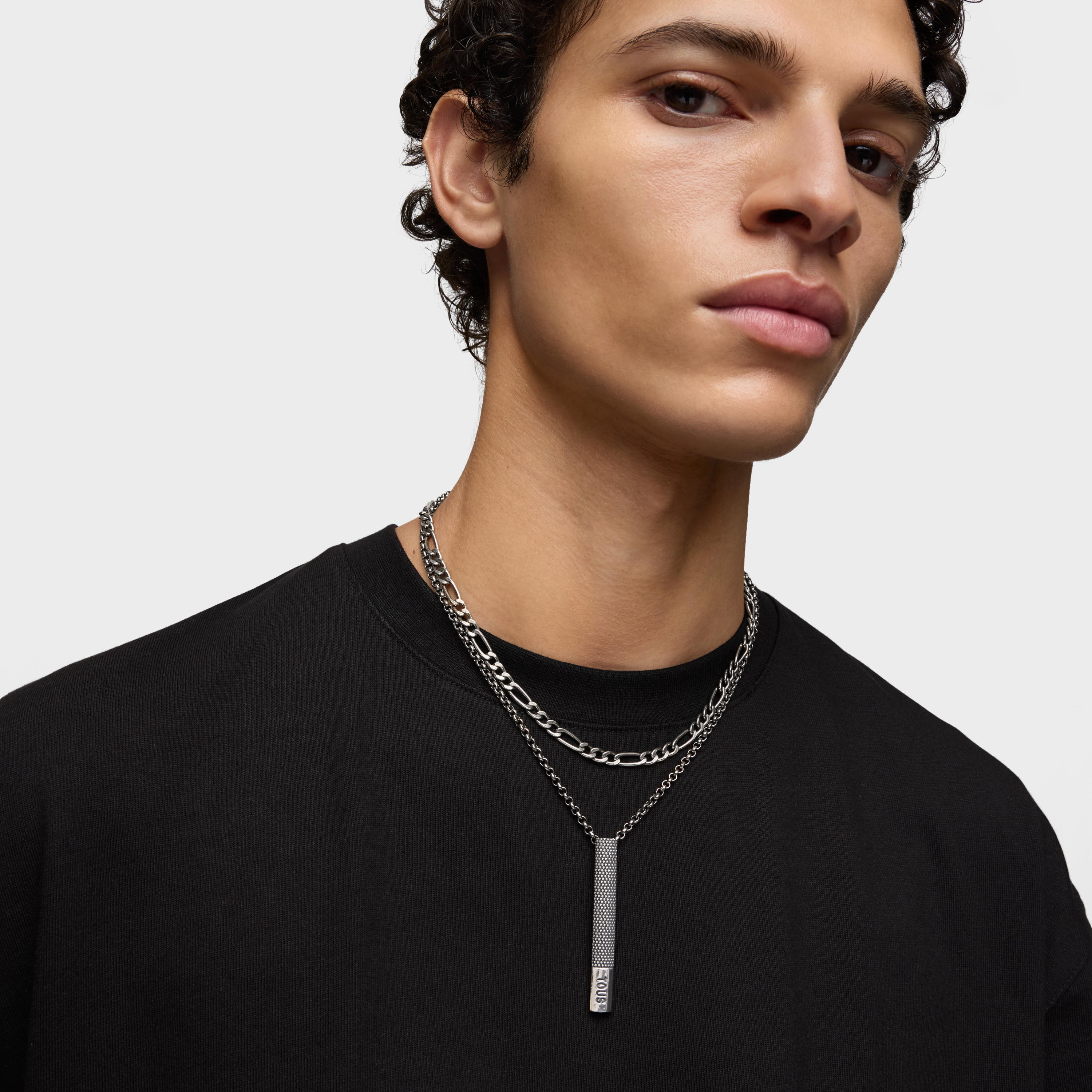 Short aged silver curb chain Necklace TOUS Man