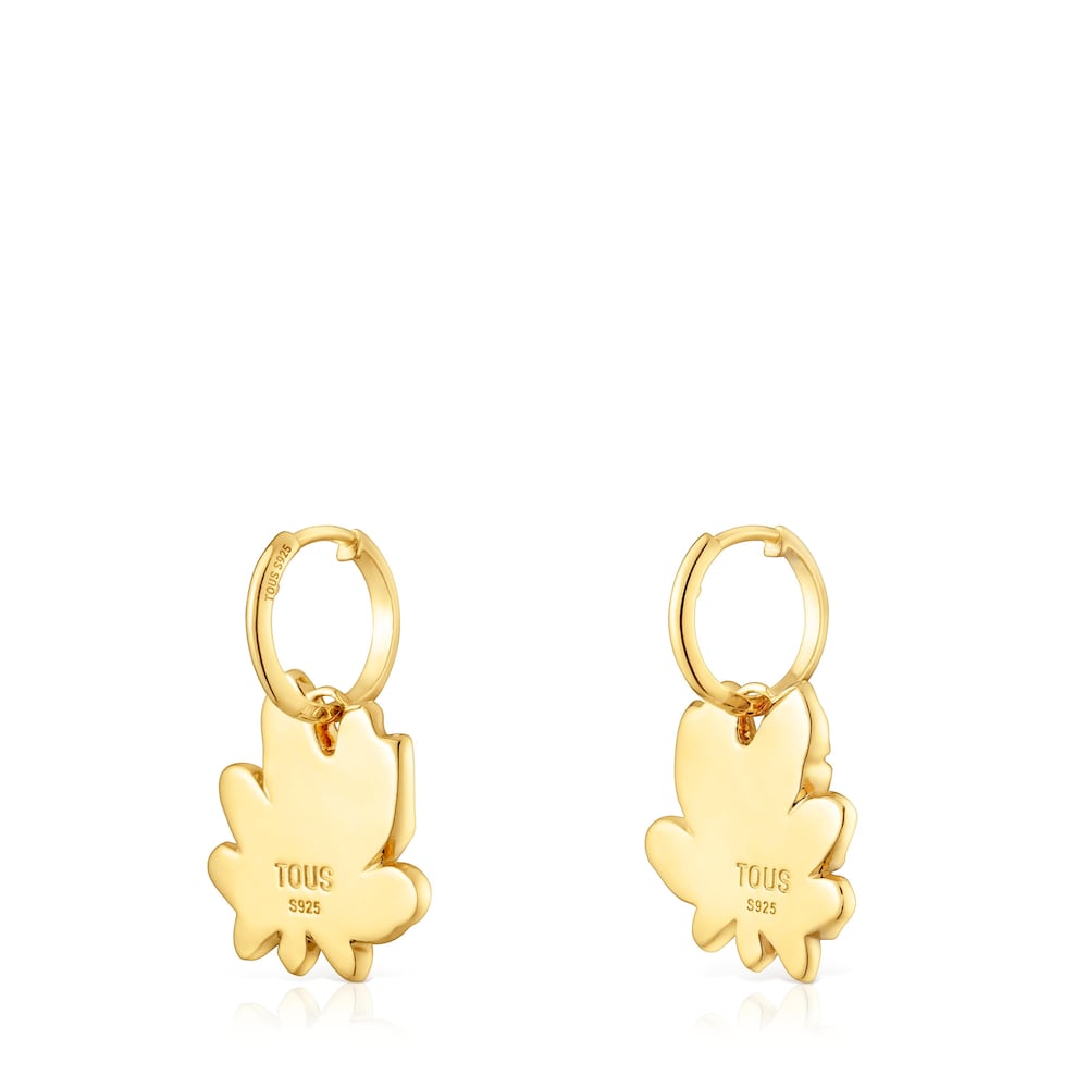 Pendientes de aro cortos con baño de oro 18 kt sobre plata y motivo Yagrumo image number 2