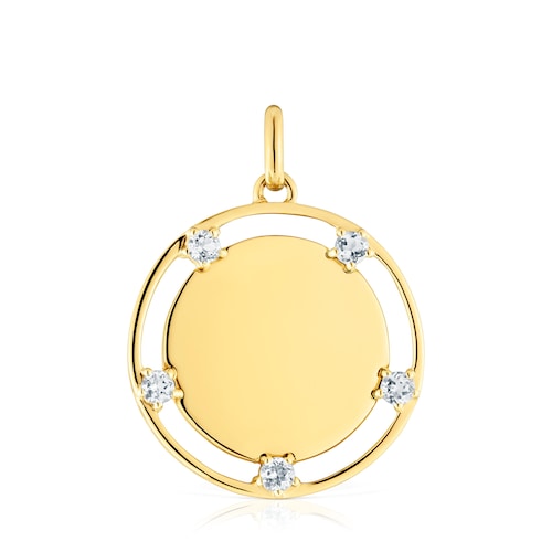 Colgante medalla con baño de oro 18 kt sobre plata y topacios TOUS Basics