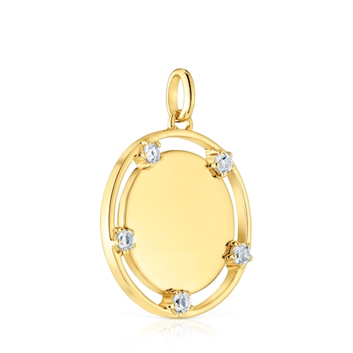Colgante medalla con baño de oro 18 kt sobre plata y topacios TOUS Basics