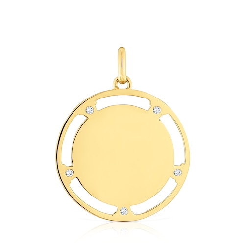 Colgante medalla con baño de oro 18 kt sobre plata y topacios TOUS Basics