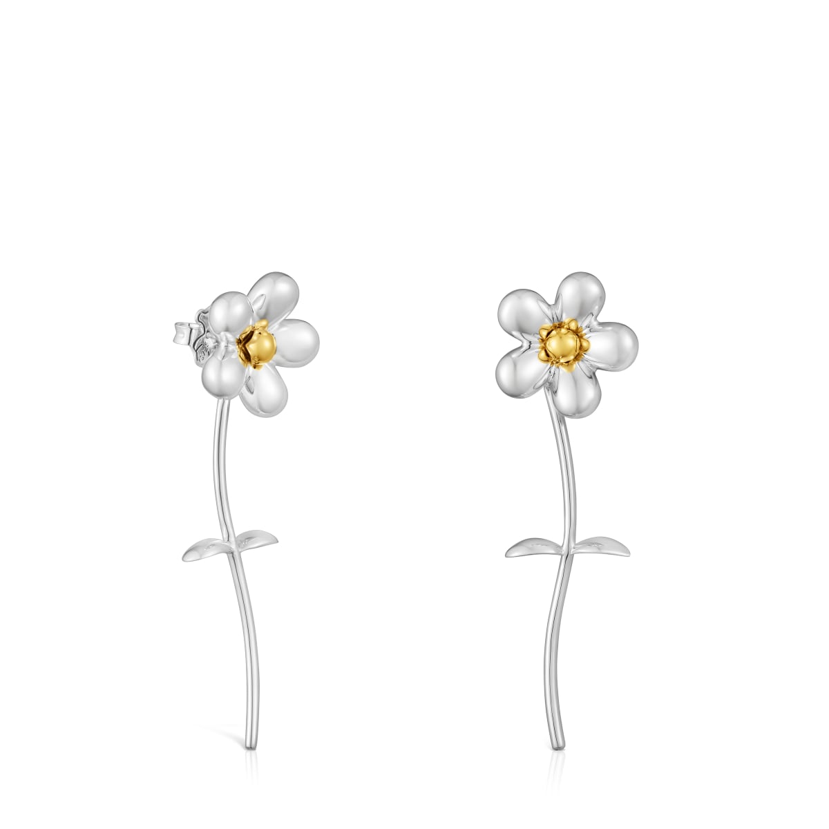 Tous - Pendientes Largos Flor Bicolor Daisy - Plateado