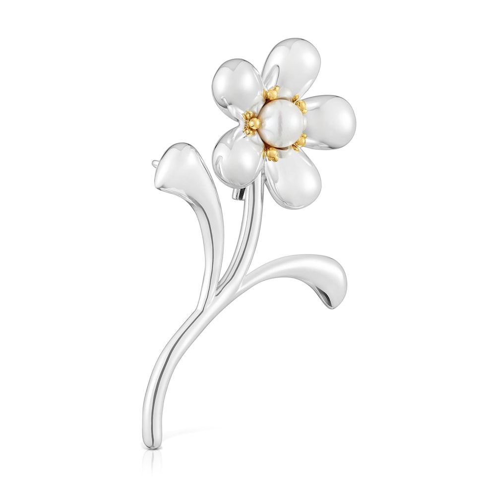 Two-tone flower Brooch with cultured pearl Daisy image number 1