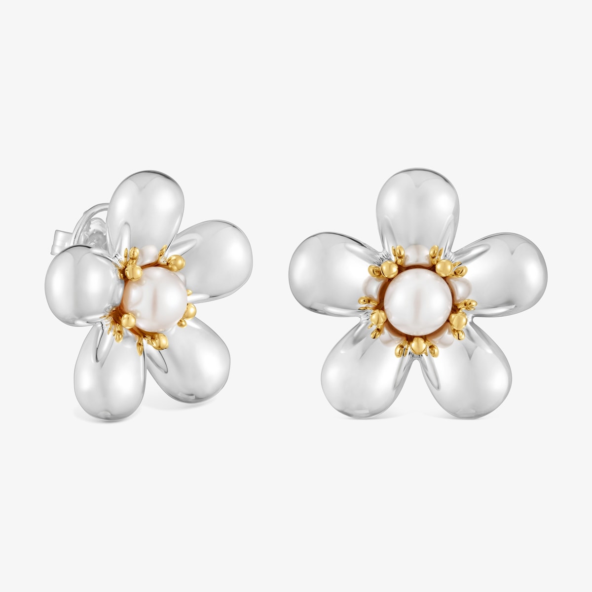 Tous - Pendientes Flor Bicolor Y Perlas Cultivadas 27 Mm Daisy - Blanco
