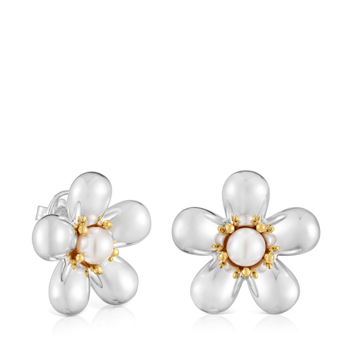 Two-tone flower Earrings with 27 mm cultured pearls Daisy