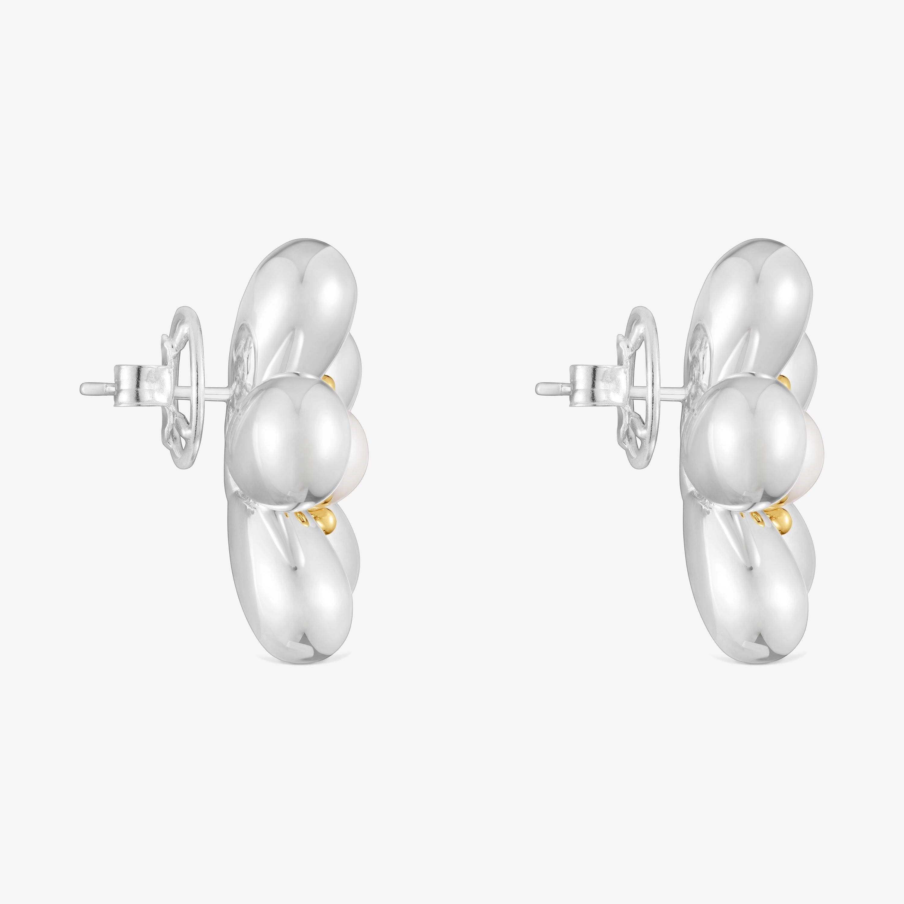 Two-tone flower Earrings with 27 mm cultured pearls Daisy