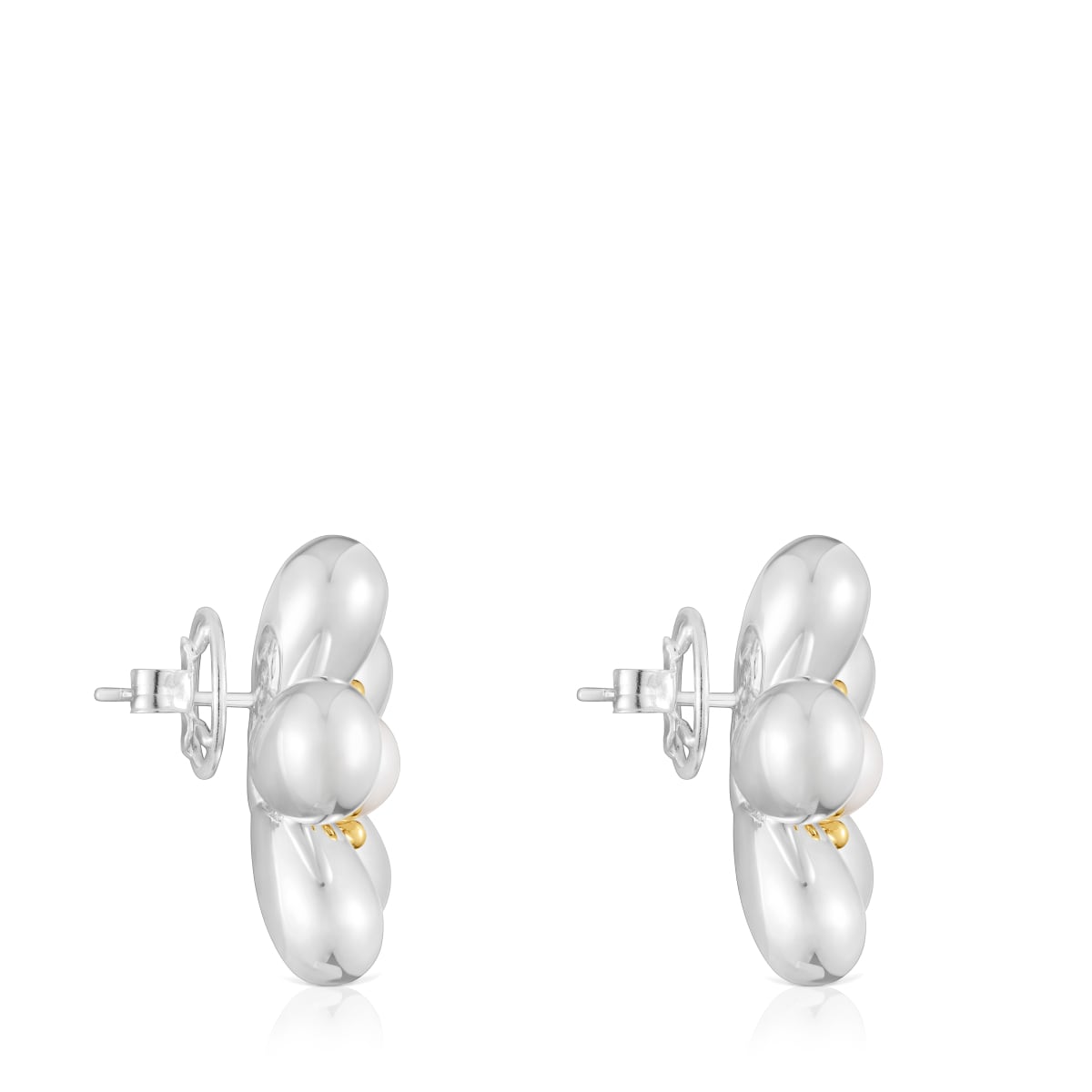 Two-tone flower Earrings with 27 mm cultured pearls Daisy