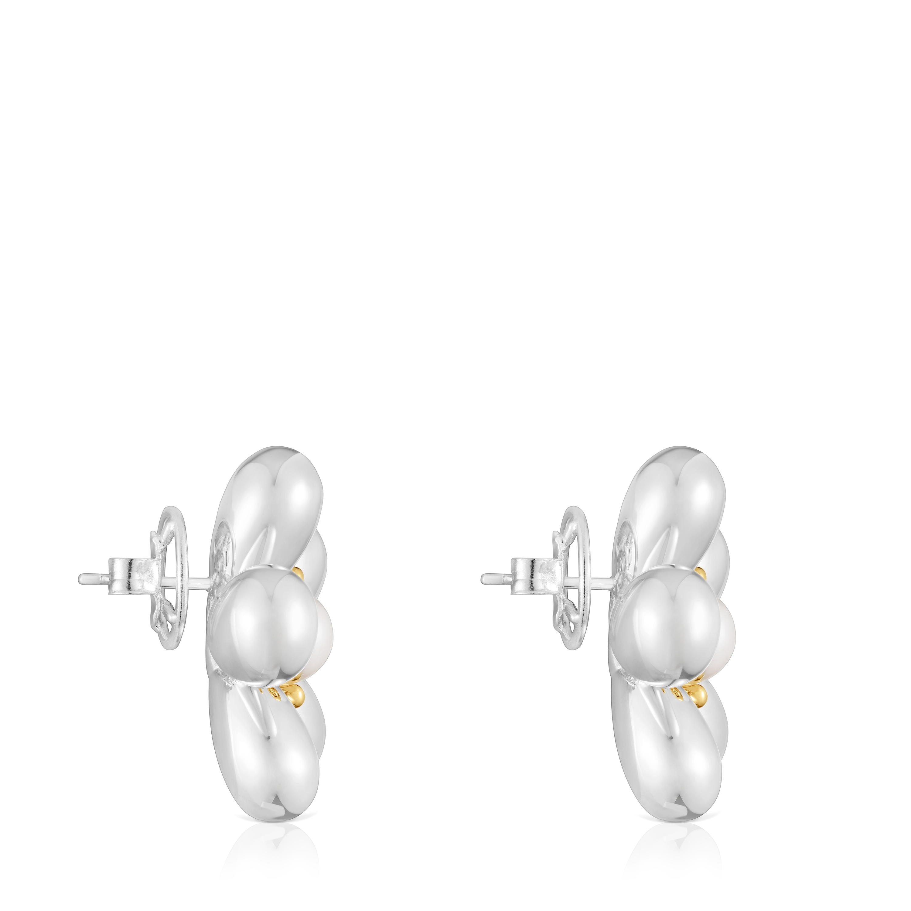 Pendientes flor bicolor y perlas cultivadas 27 mm Daisy