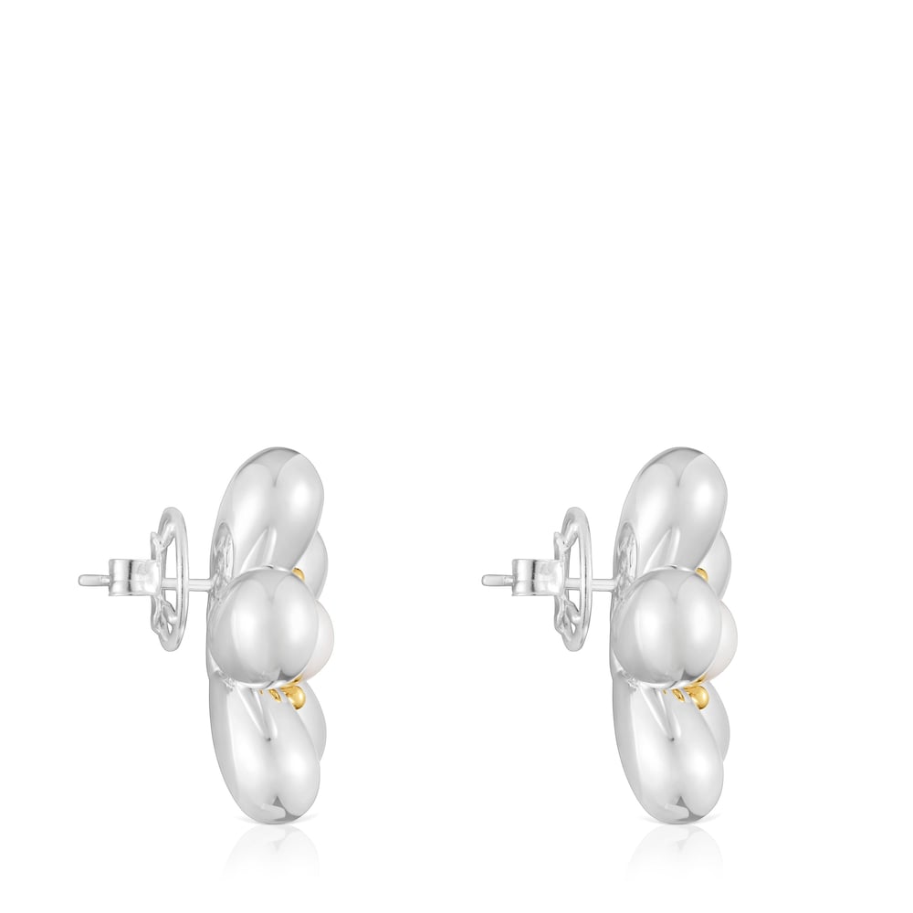 Pendientes flor bicolor y perlas cultivadas 27 mm Daisy image number 1