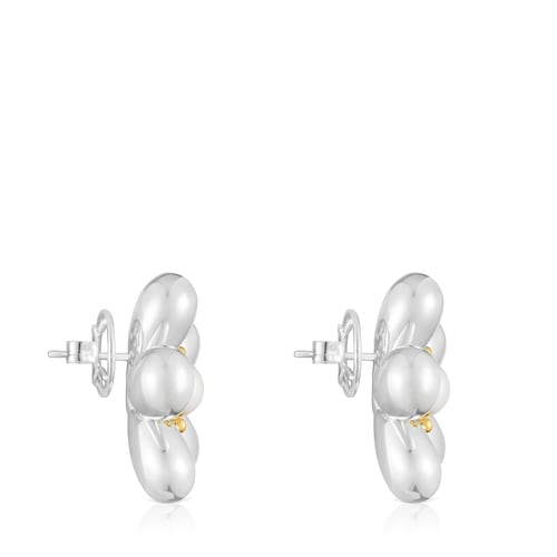 Two-tone flower Earrings with 27 mm cultured pearls Daisy