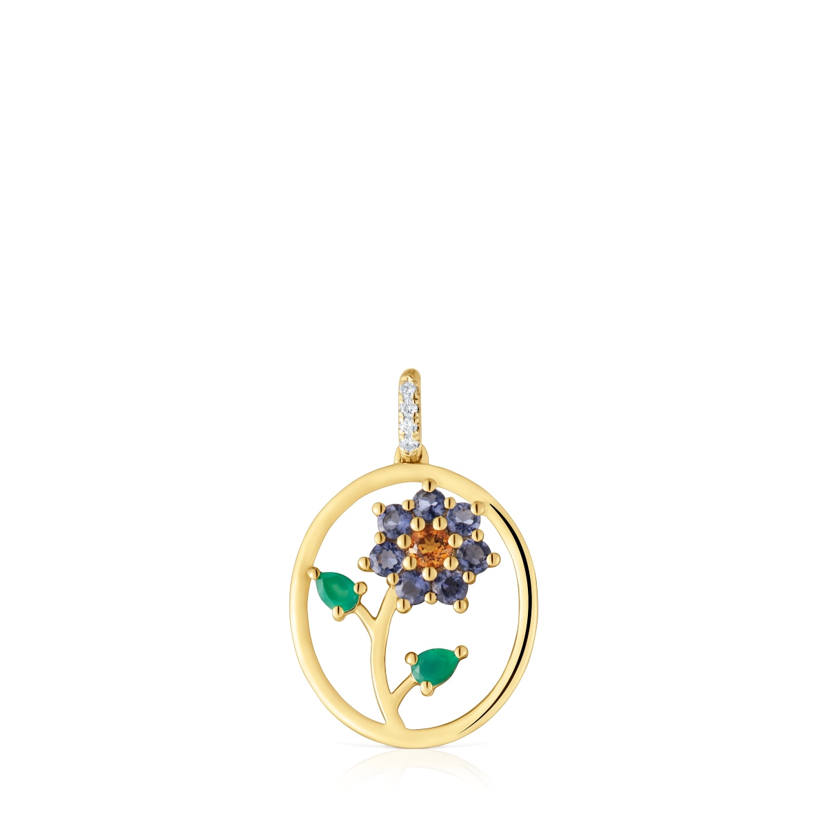 Colgante medalla de oro, gemas y diamantes Daisy
