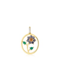 Colgante medalla de oro, gemas y diamantes Daisy