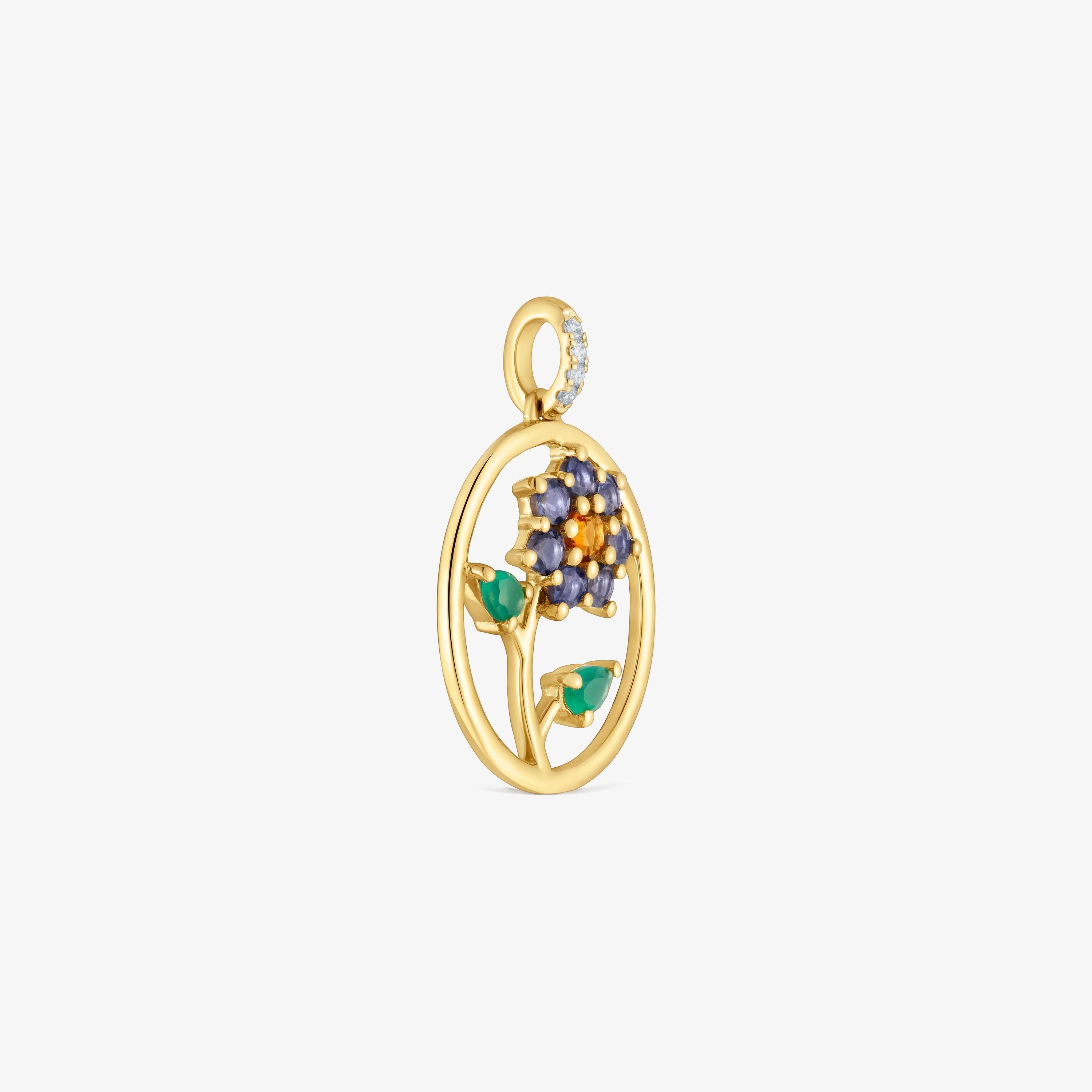 18K solid gold Medallion pendant with gemstones and diamonds Daisy