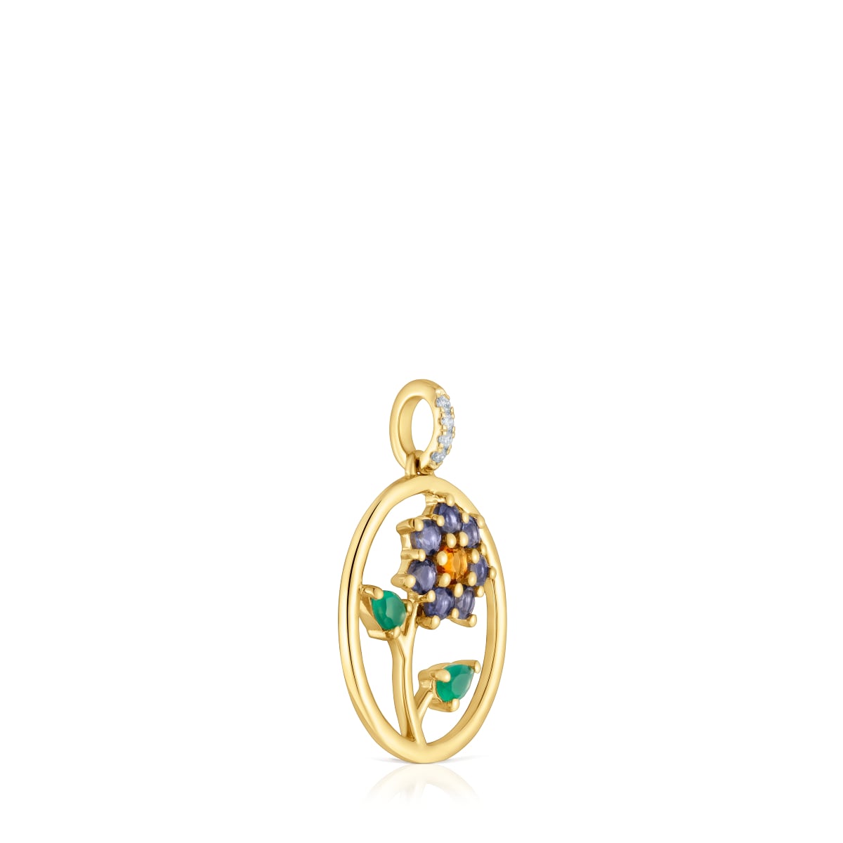 Colgante medalla de oro, gemas y diamantes Daisy