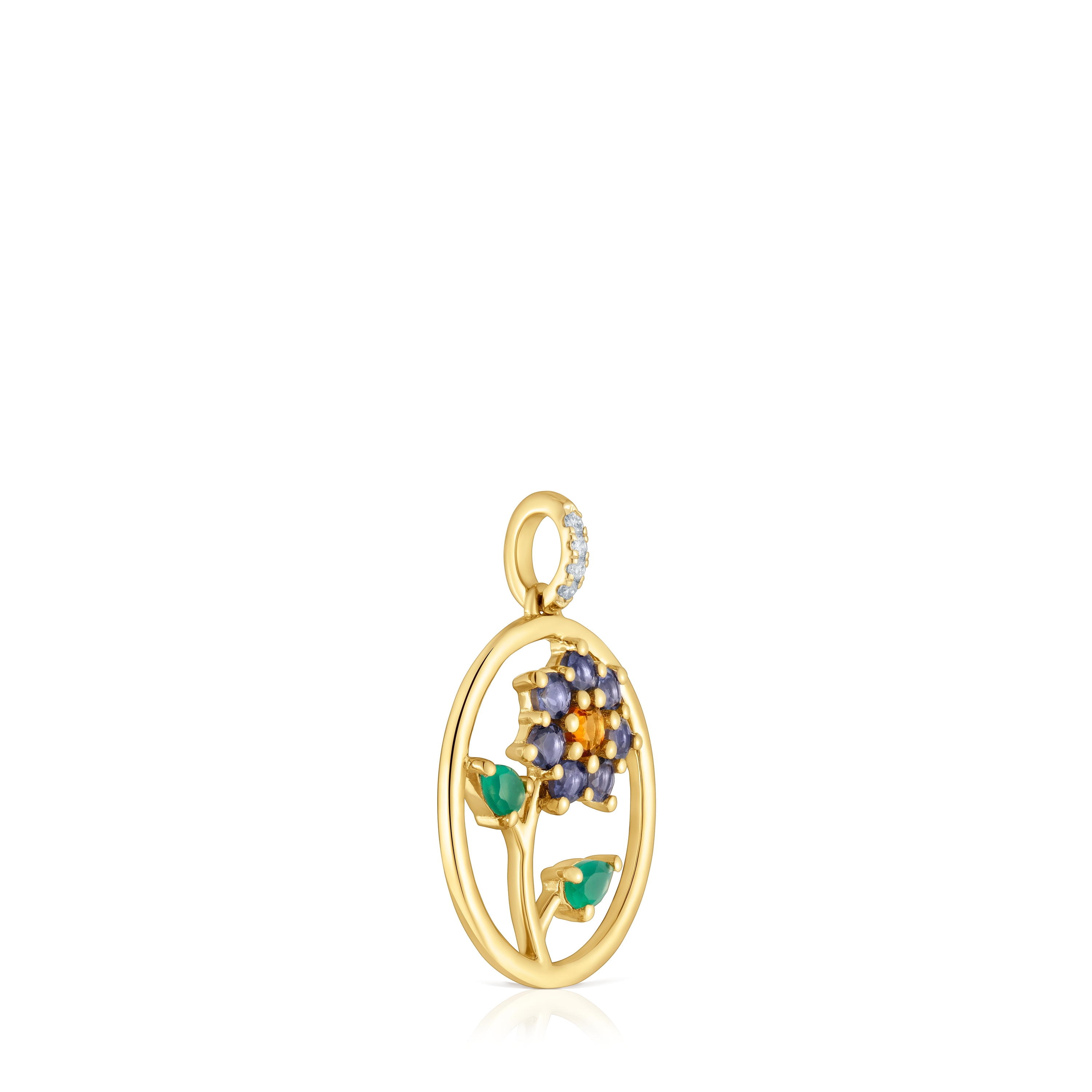 Gold Medallion pendant with gemstones and diamonds Daisy