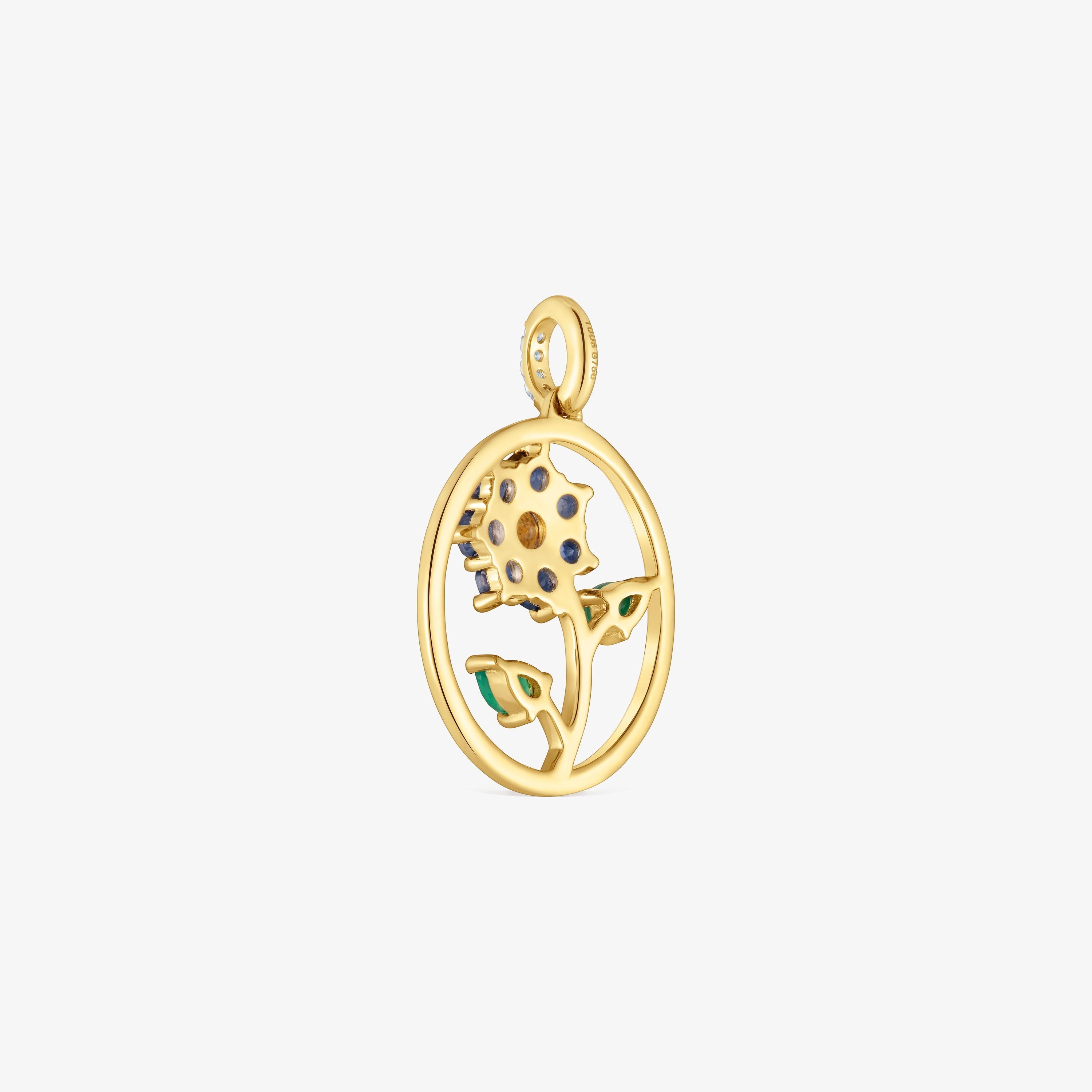18K solid gold Medallion pendant with gemstones and diamonds Daisy