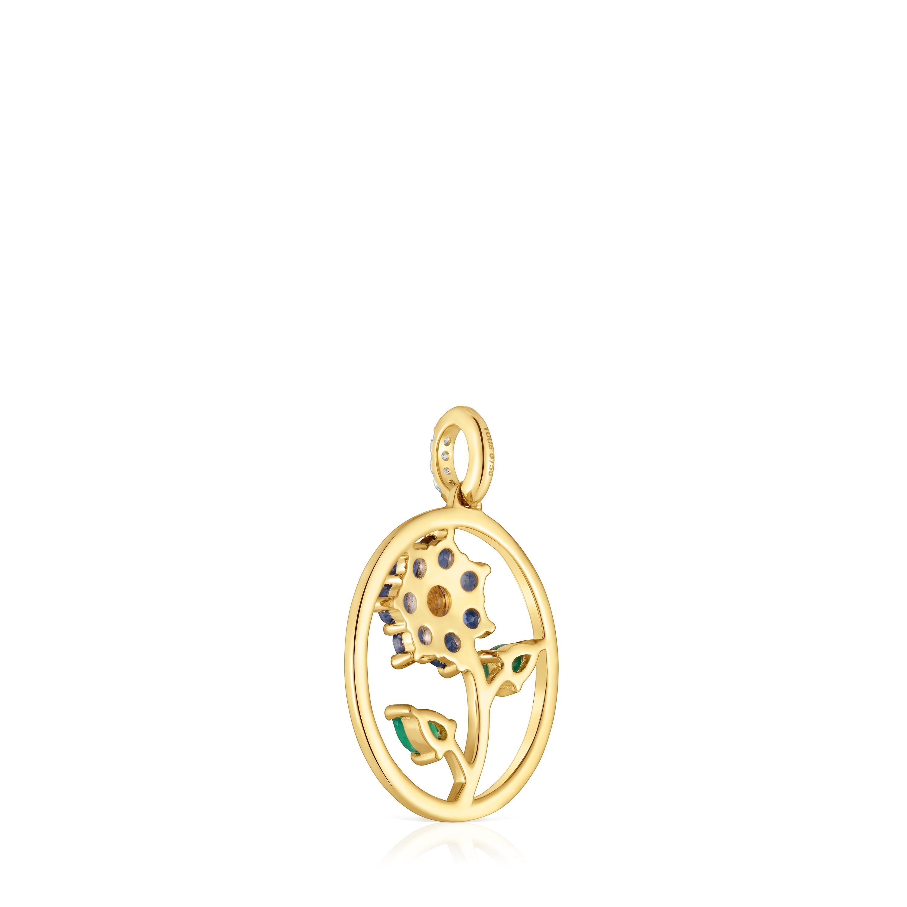 Gold Medallion pendant with gemstones and diamonds Daisy