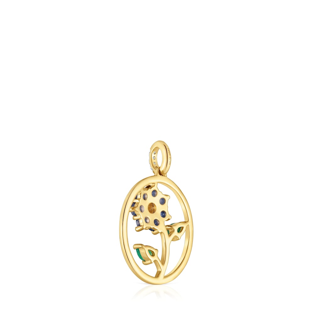 Colgante medalla de oro, gemas y diamantes Daisy image number 2