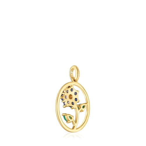 Gold Medallion pendant with gemstones and diamonds Daisy