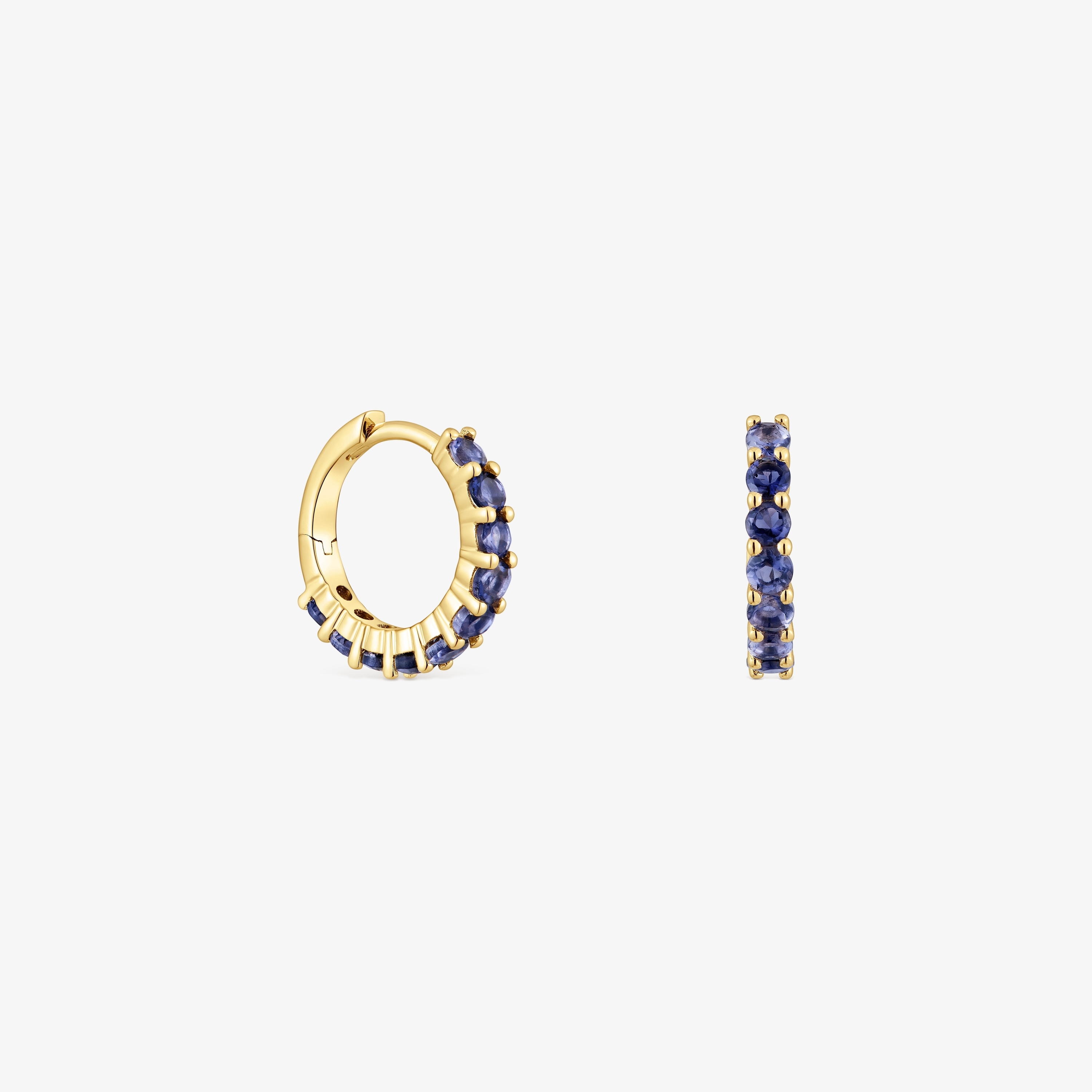 18K solid gold Hoop earrings with iolites Daisy