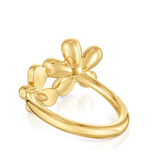 Ring with 18kt gold plating over silver and amethyst Daisy