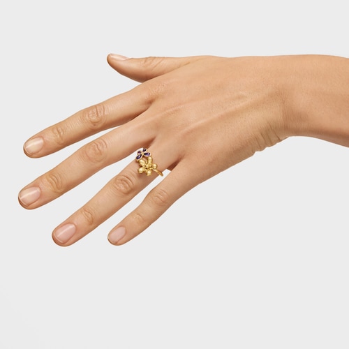 Ring with 18kt gold plating over silver and amethyst Daisy