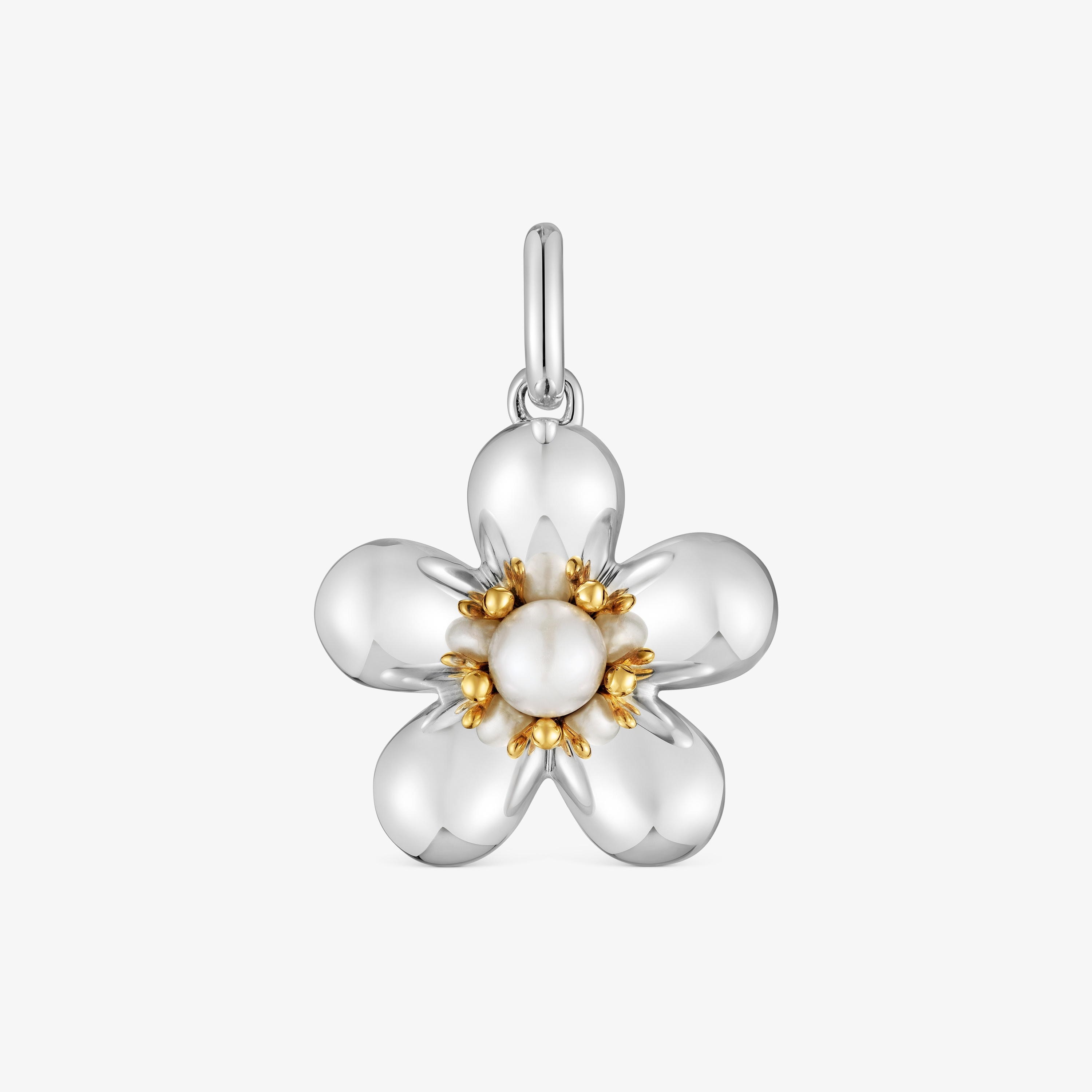 Two-tone flower Pendant with cultured pearl Daisy