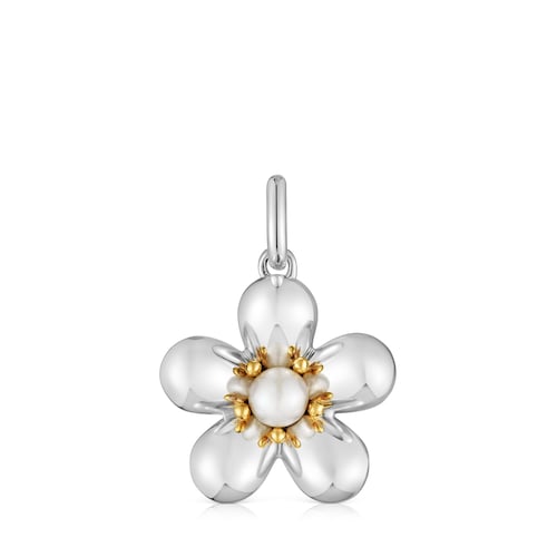Two-tone flower Pendant with cultured pearl Daisy