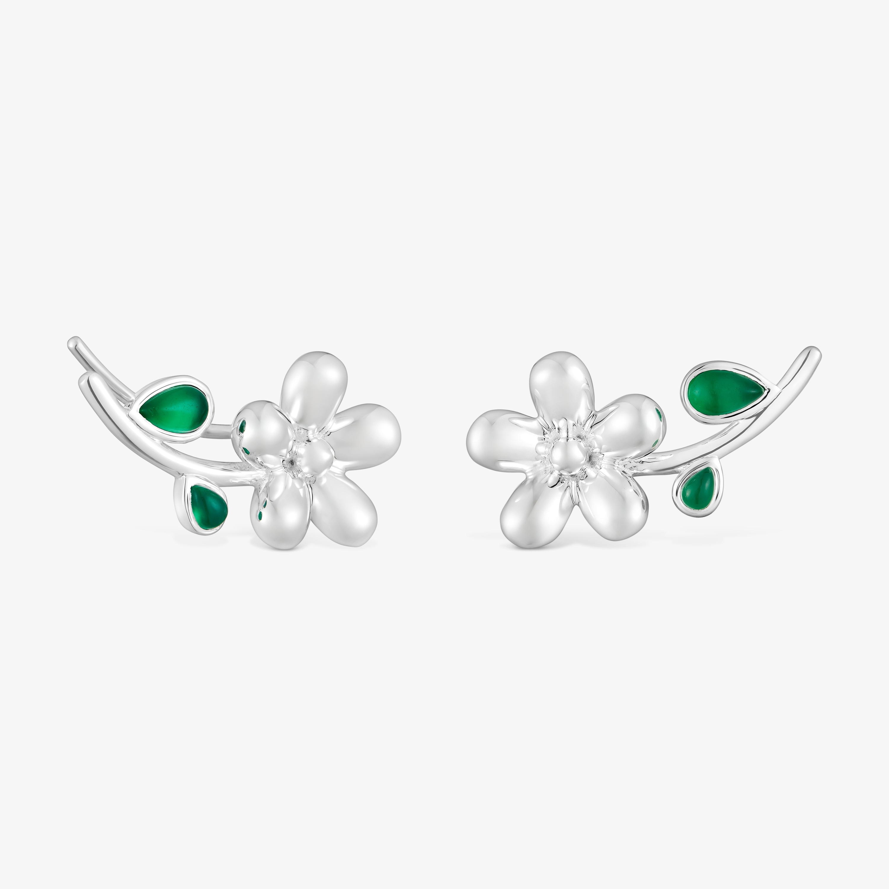Silver climber Earrings with green chalcedony Daisy