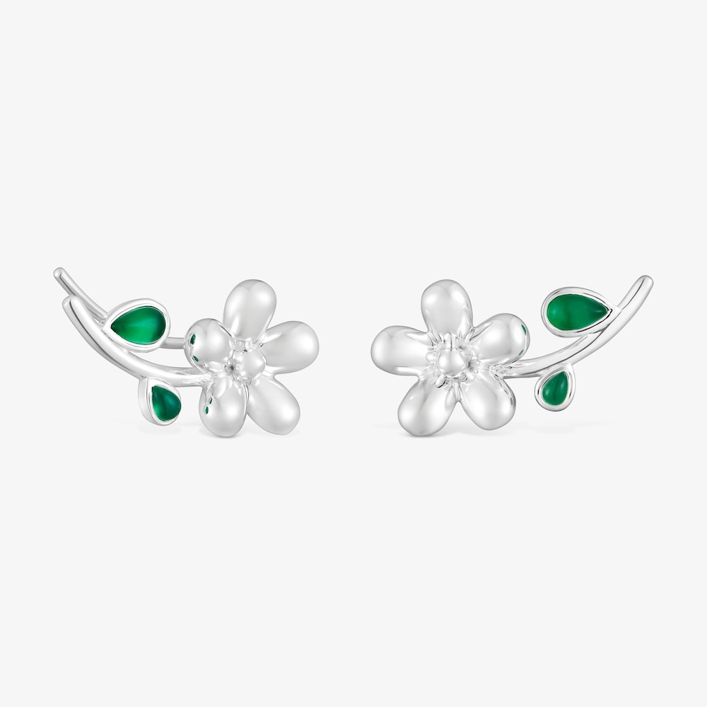 Pendientes trepadores de plata y calcedonia verde Daisy