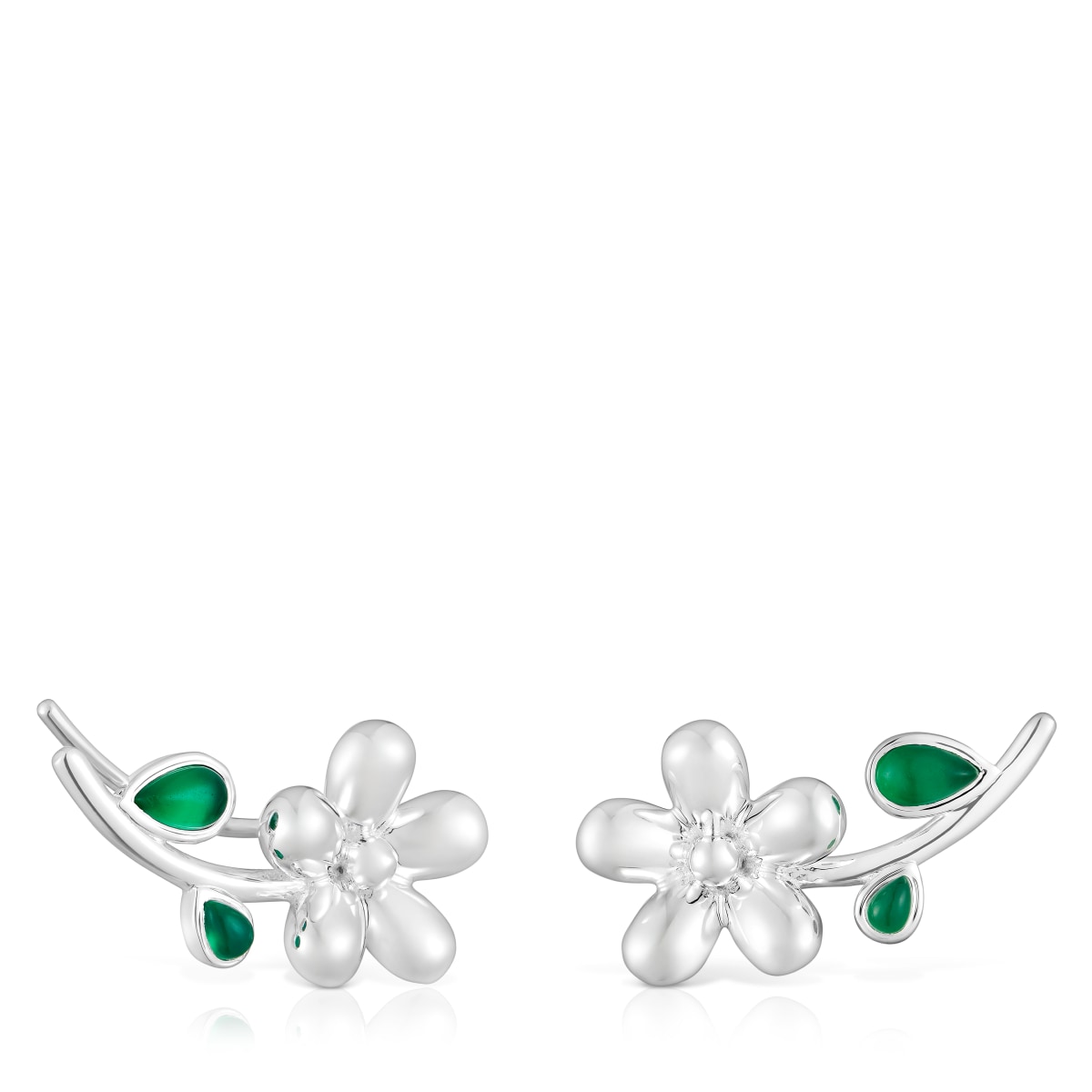 Silver climber Earrings with green chalcedony Daisy