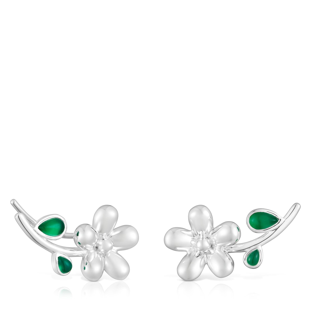 Silver climber Earrings with green chalcedony Daisy image number 0